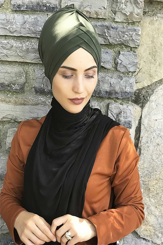 Army Green Front Pleats Turbans