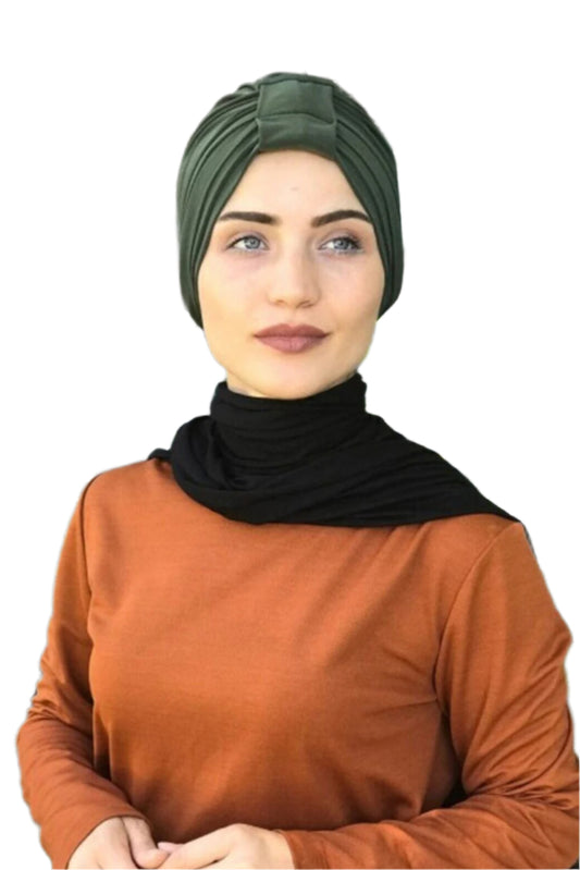 Army Green Front Pleats Turbans - Chaddors