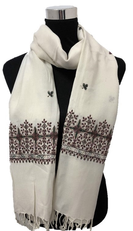 Off White Embroidered Pashmina - Chaddors