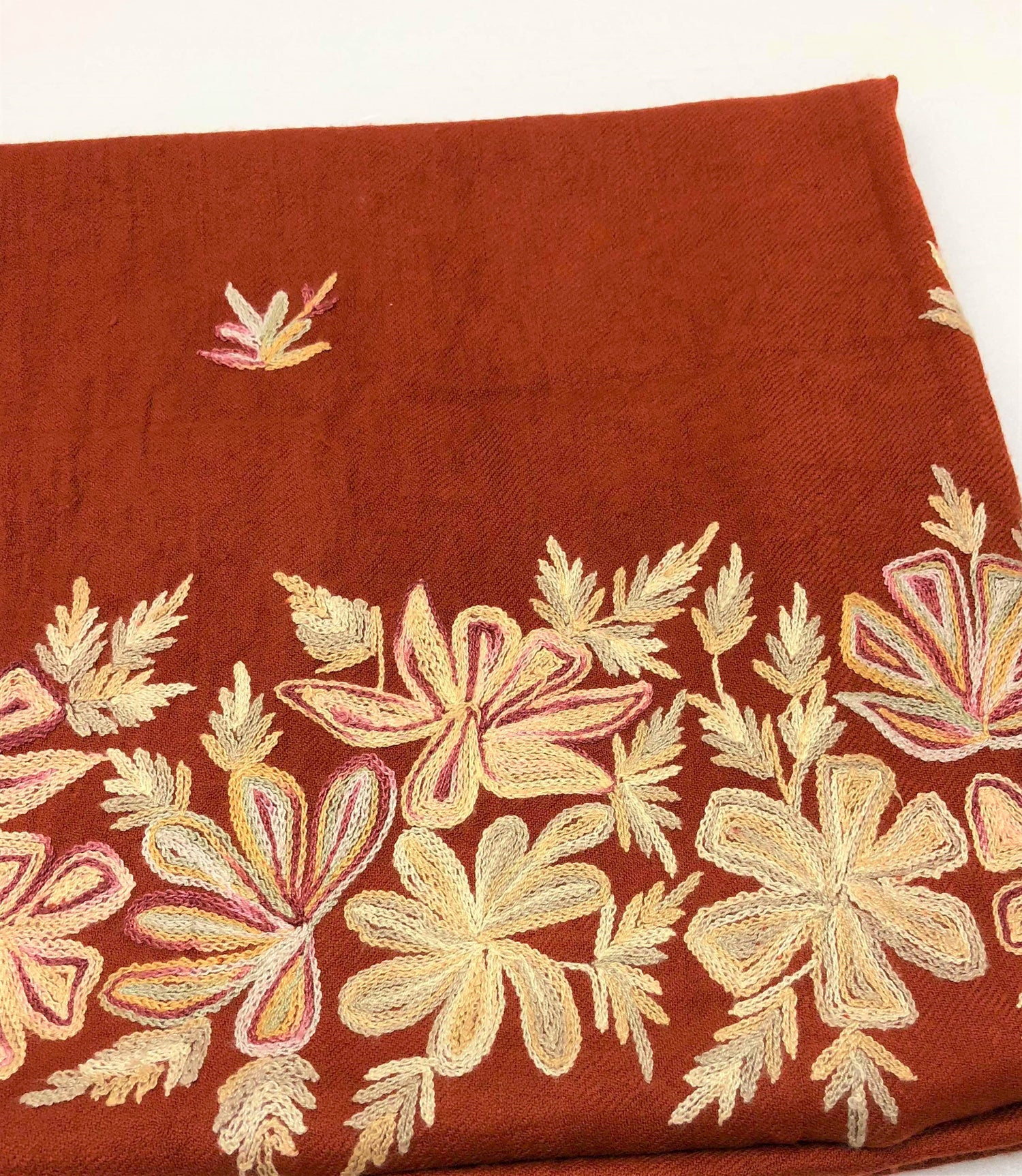 Rust Embroidered Pashmina - Chaddors