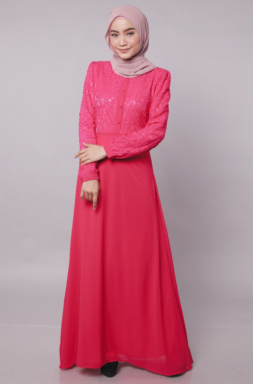 Fuschia Pink Lace Body Dress - Chaddors