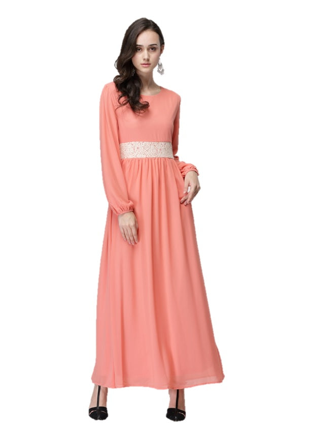 Peach with White Lace Dress - Chaddors