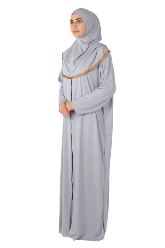 Lt Gray Zipper Turkish Prayer Dress - Chaddors