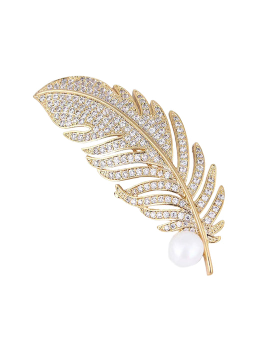 Rhinestone Feather Brooch