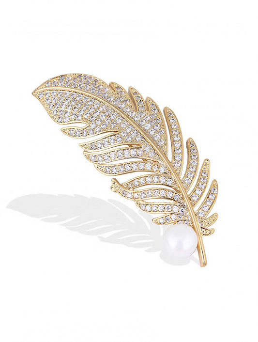 Rhinestone Feather Brooch