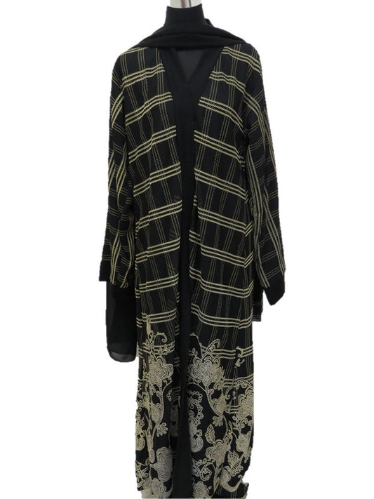 Black and Beige Printed Abaya - Chaddors