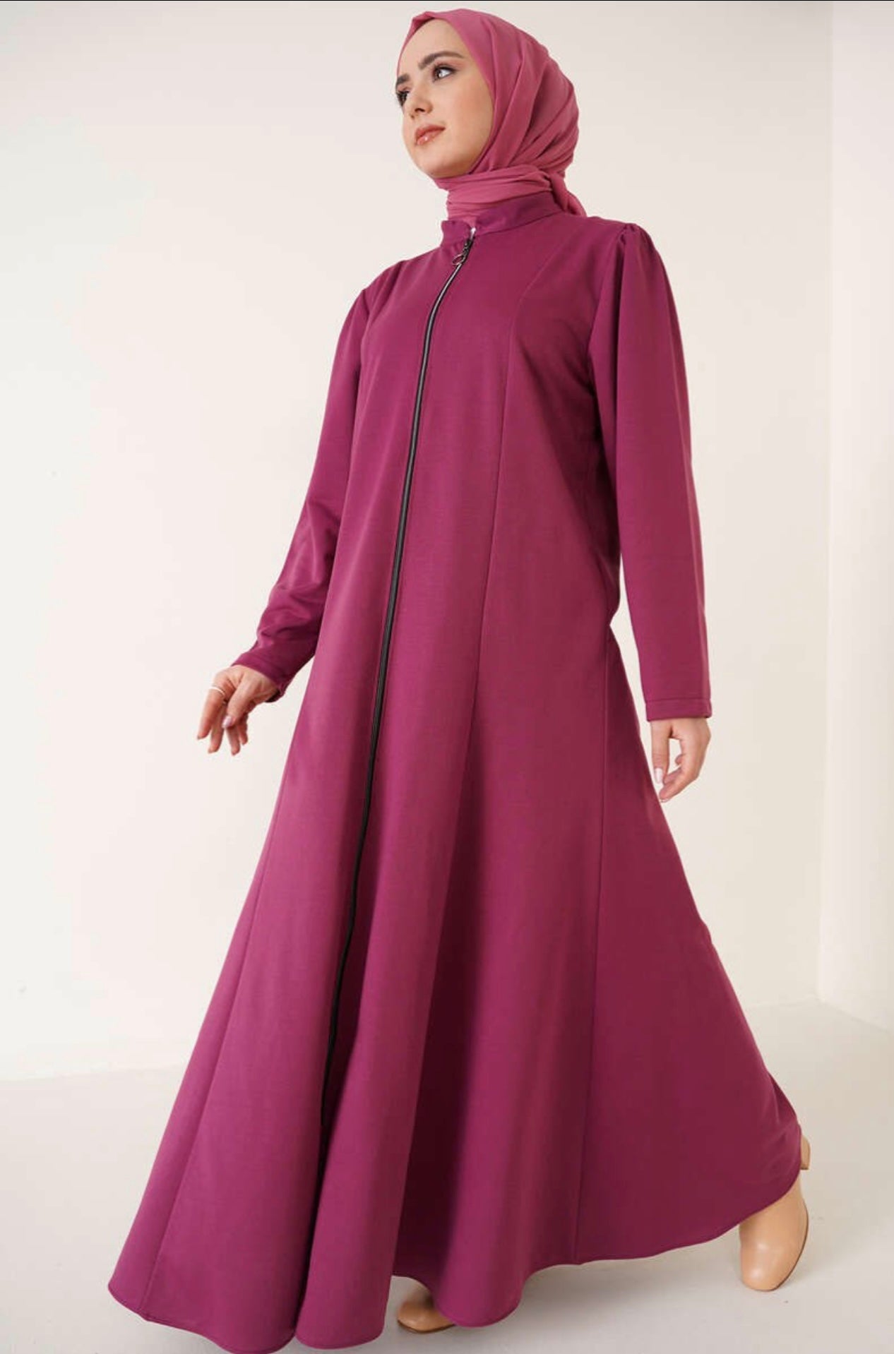 Solid Zipper Turkish Abaya