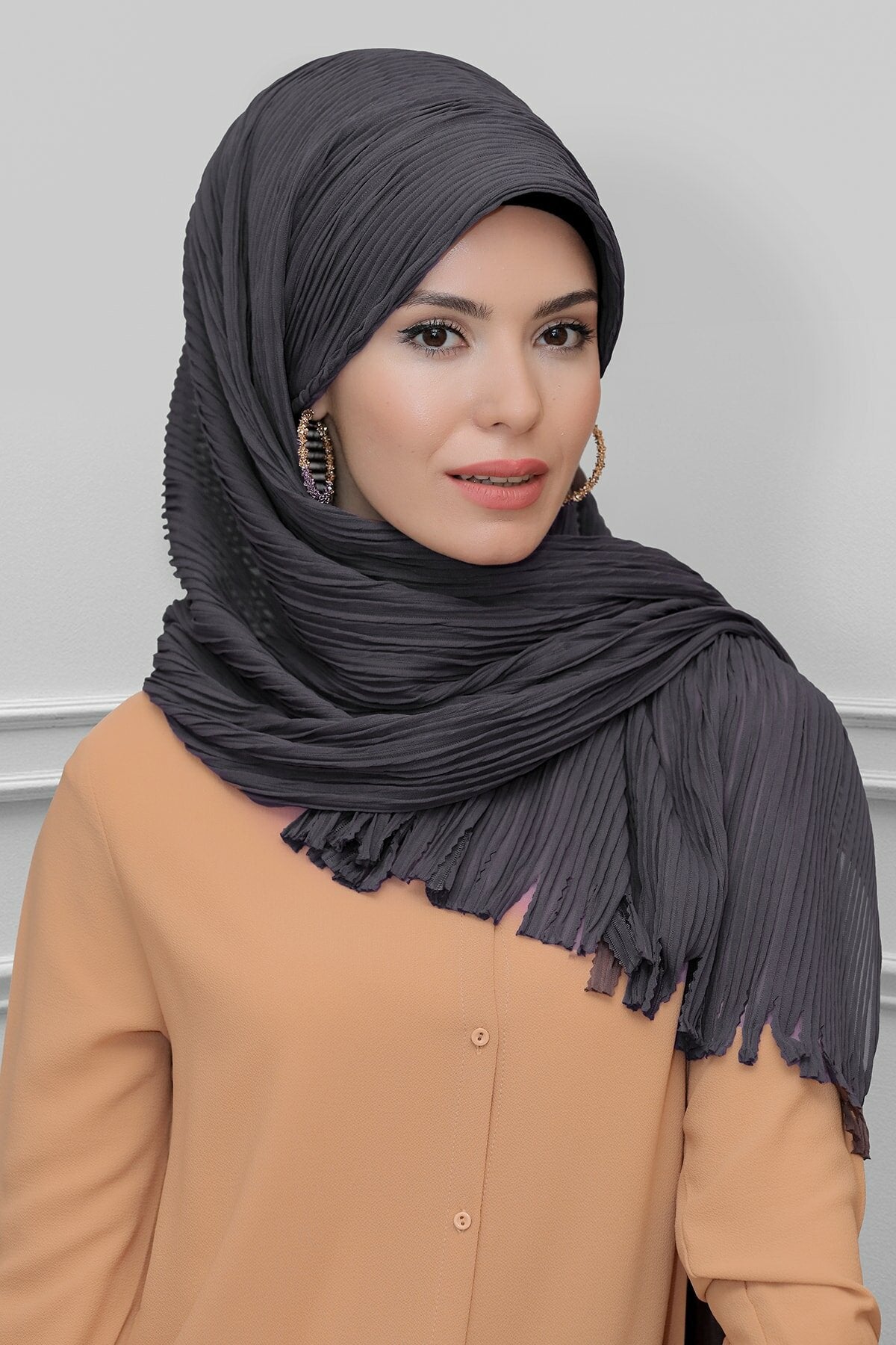 Gray Pleated Made Up Hijabs