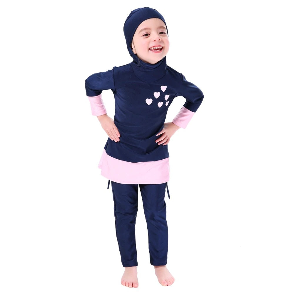 Navy Hearts Girls Burkini