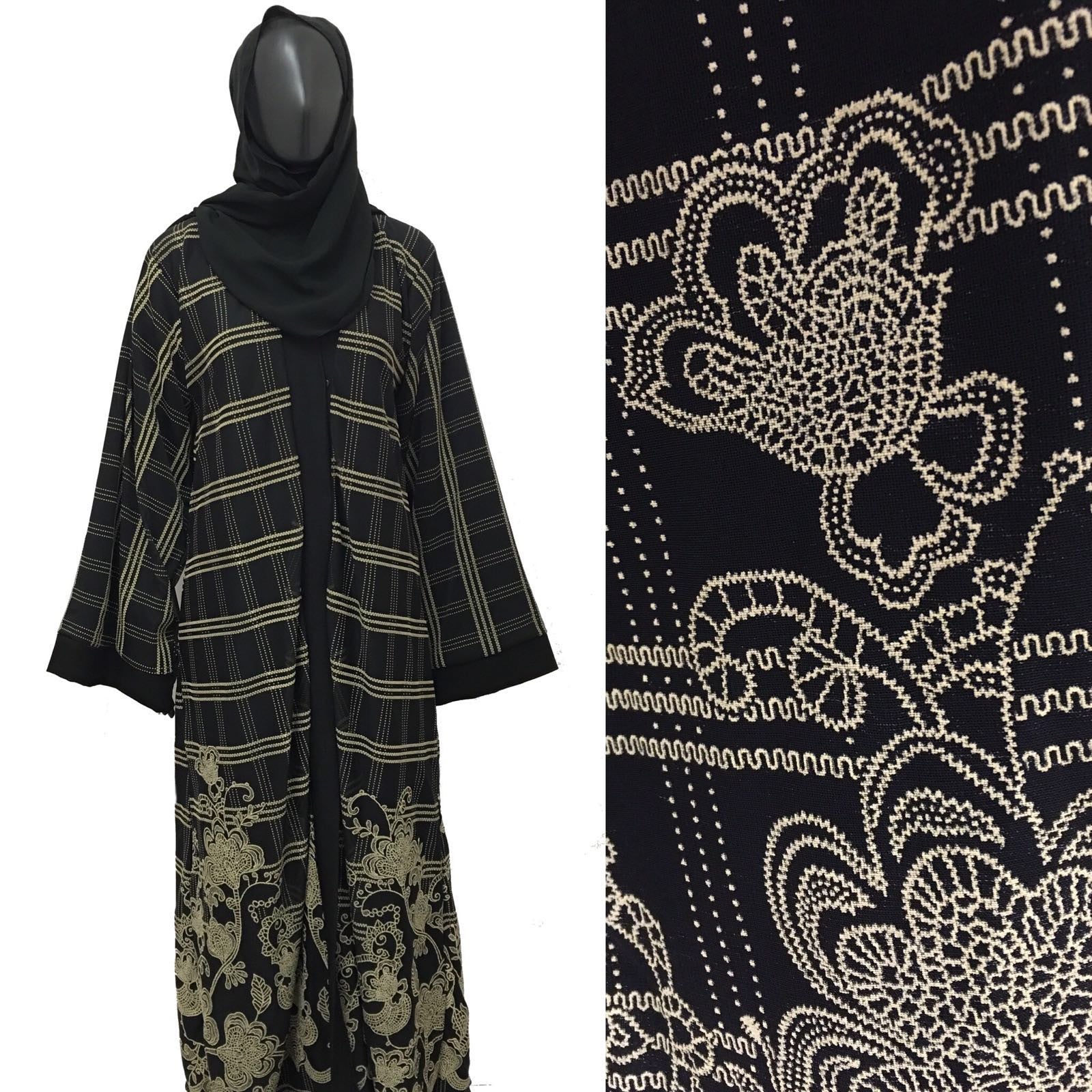 Black and Beige Printed Abaya - Chaddors