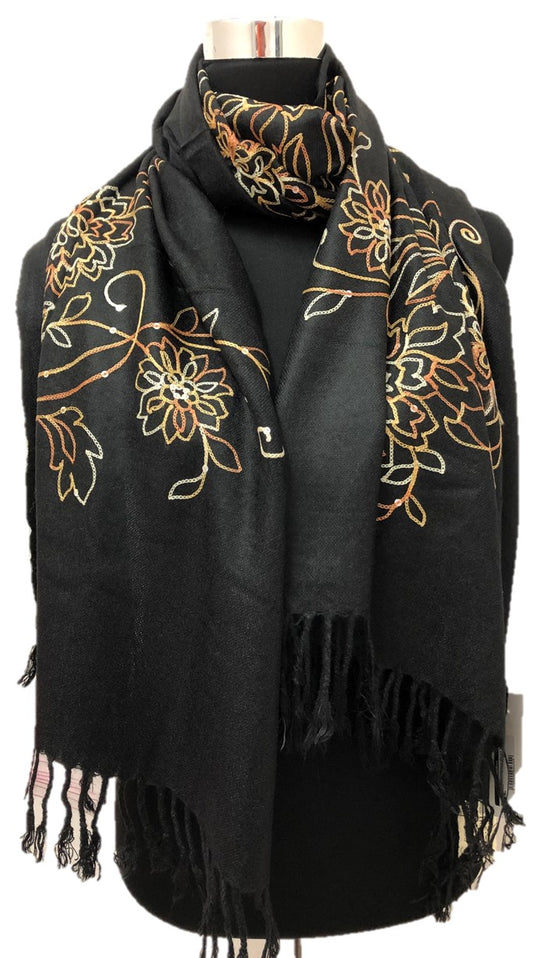 Black Sequence and Embroidery Pashmina - Chaddors