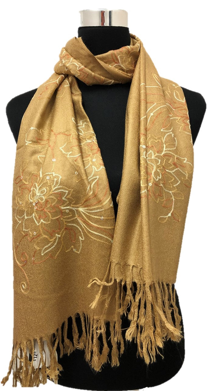 Gold Sequence and Embroidery Pashmina - Chaddors