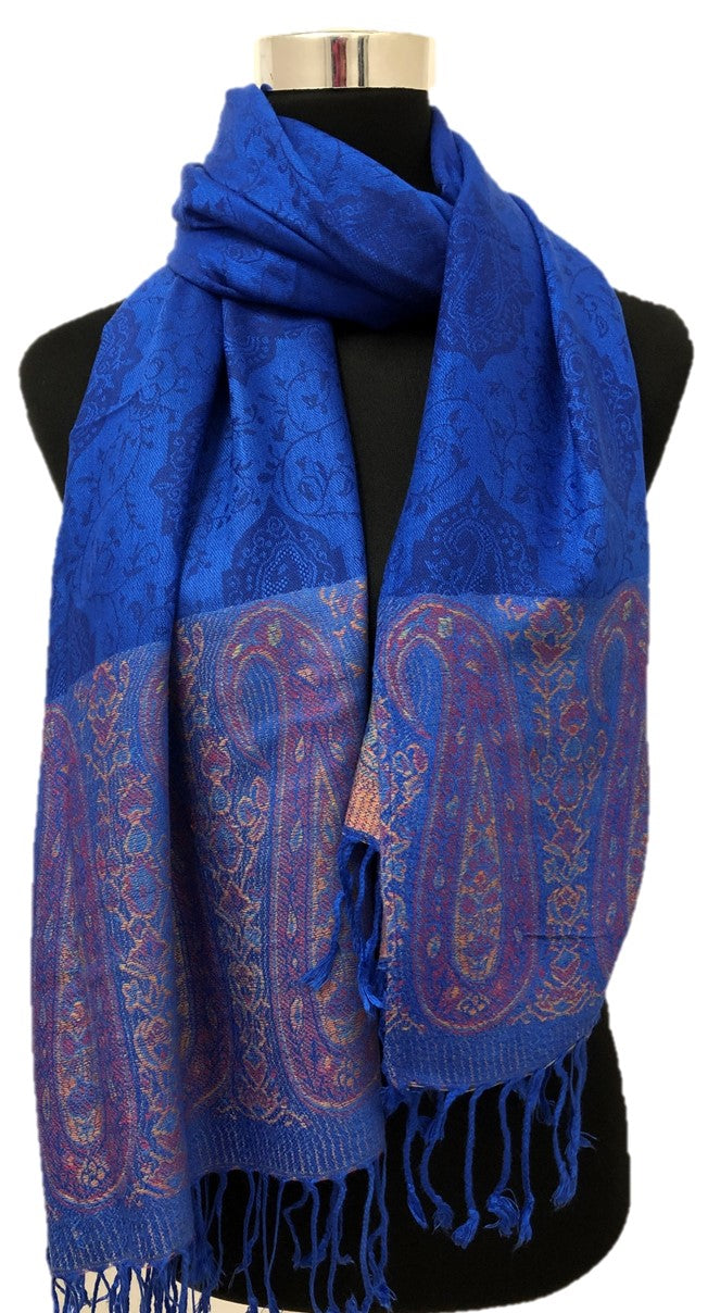 Royal Blue Border Pashmina - Chaddors