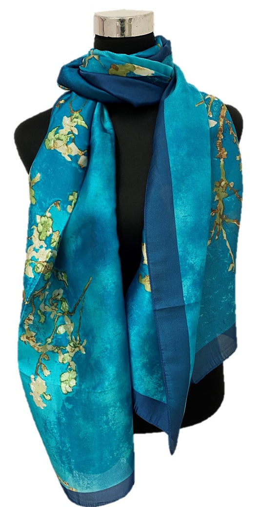 Teal Blossoms Silk Scarf