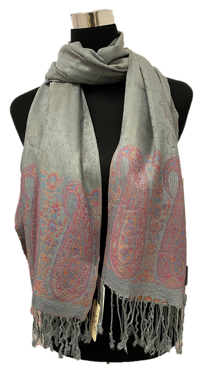 Gray Border Pashmina - Chaddors