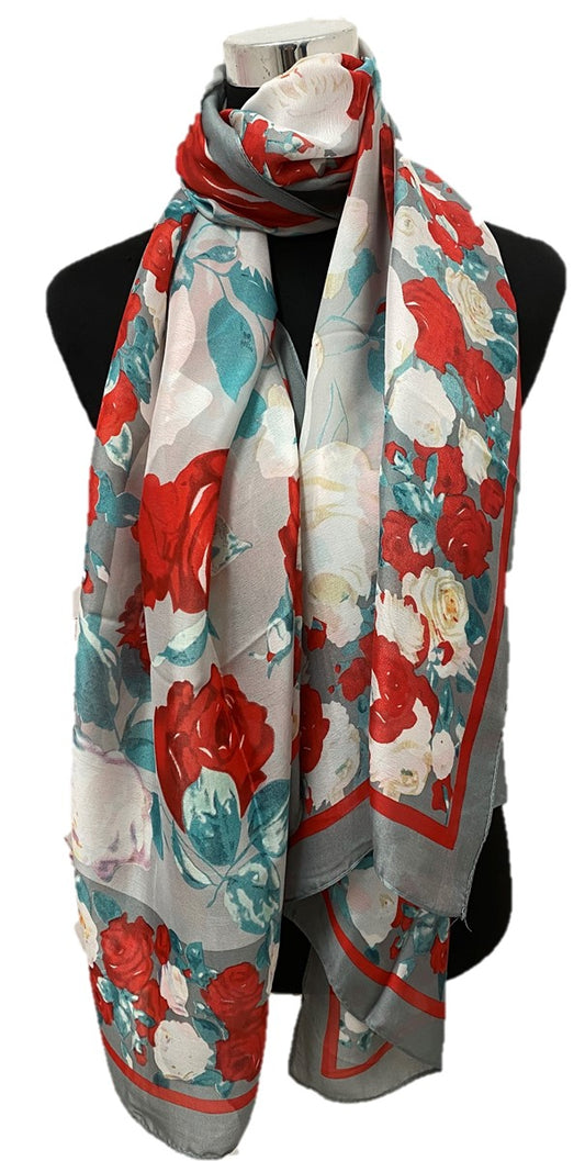 Multi Flower Silk Scarf