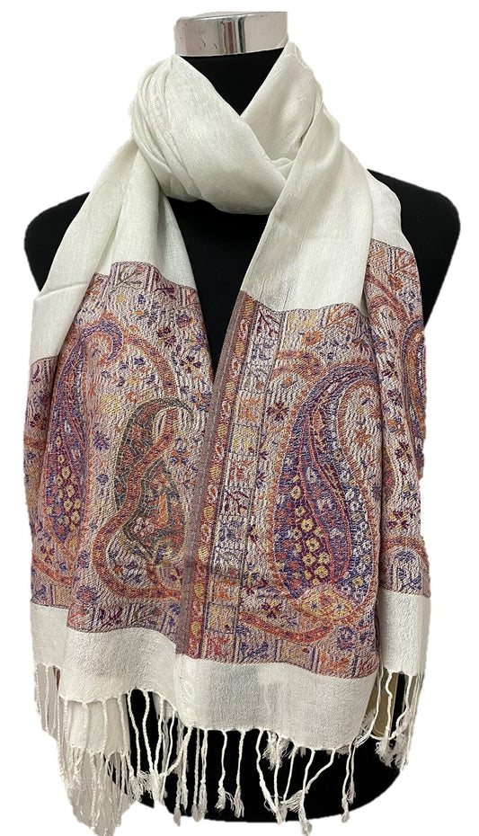 White Border Pashmina - Chaddors