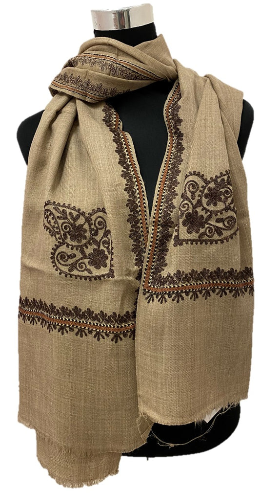 Dark Beige Embroidered Pashmina