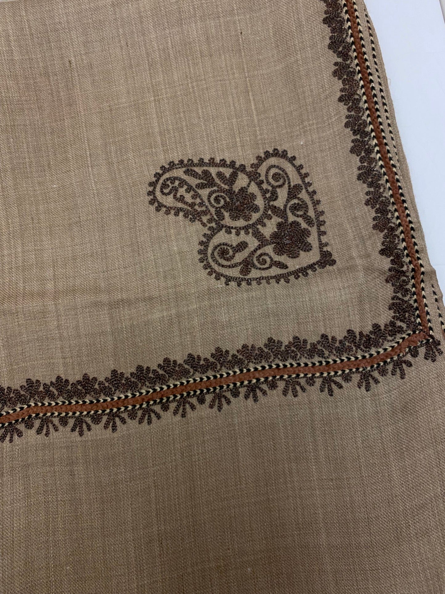 Dark Beige Embroidered Pashmina
