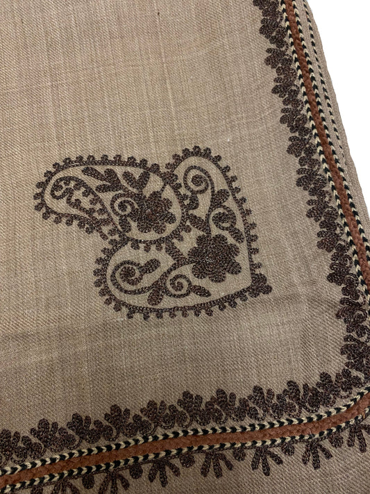 Dark Beige Embroidered Pashmina