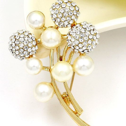 Gold Pearl Bouquet Brooch