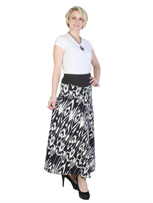 Black And White A-Line Midi Skirt - Chaddors