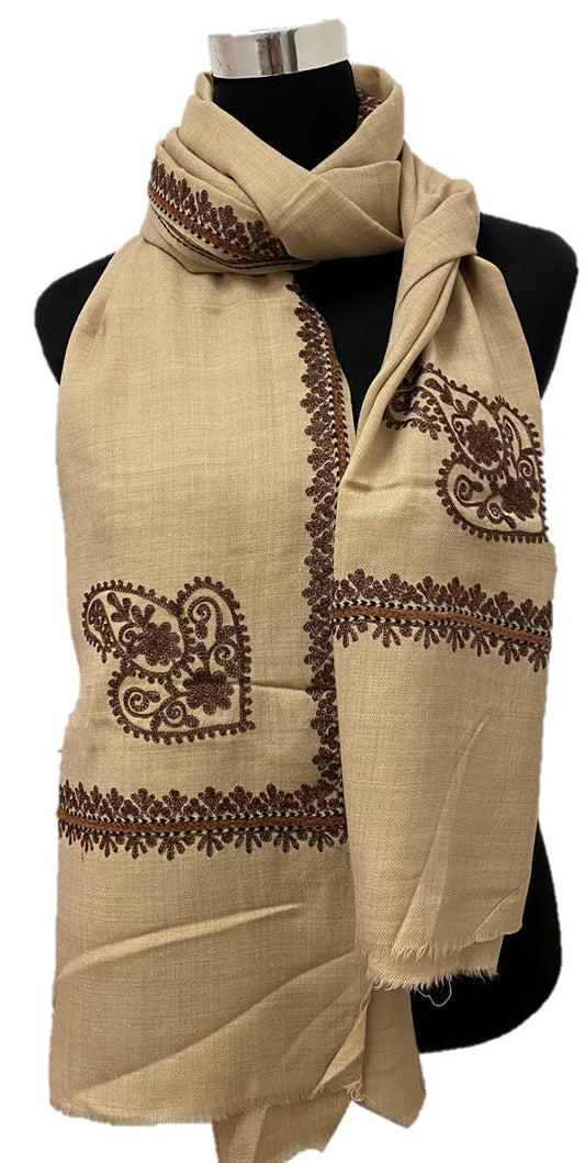 Beige Embroidered Pashmina