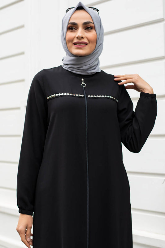 Black Studs Detail Turkish Abaya