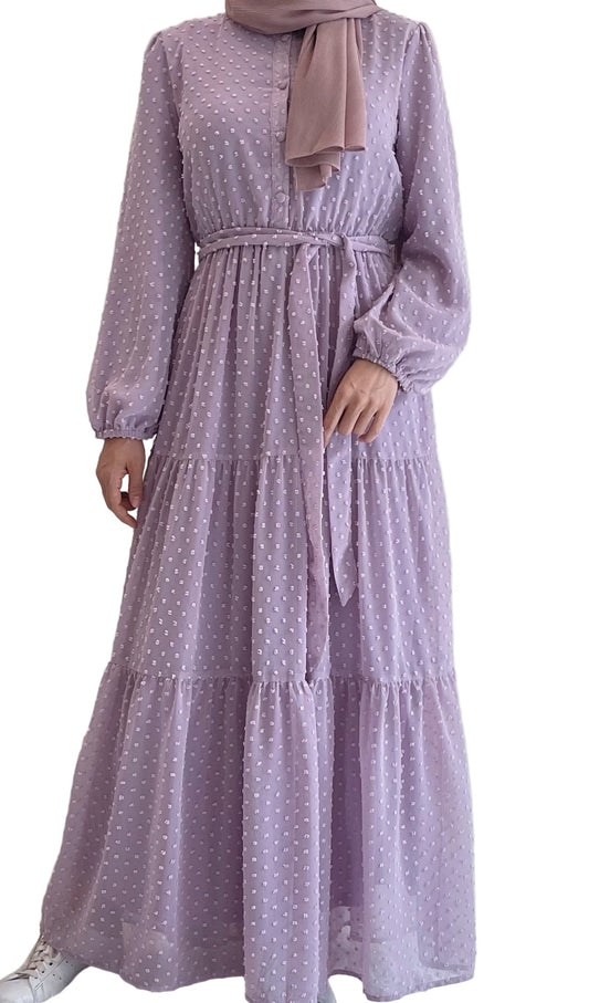 Lavender Swiss Dots Tiered Dress - Chaddors