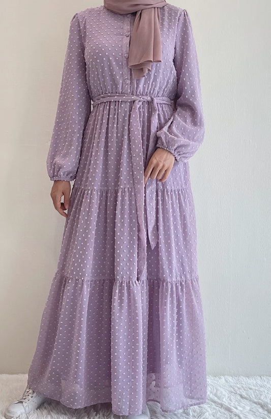 Lavender Swiss Dots Tiered Dress - Chaddors