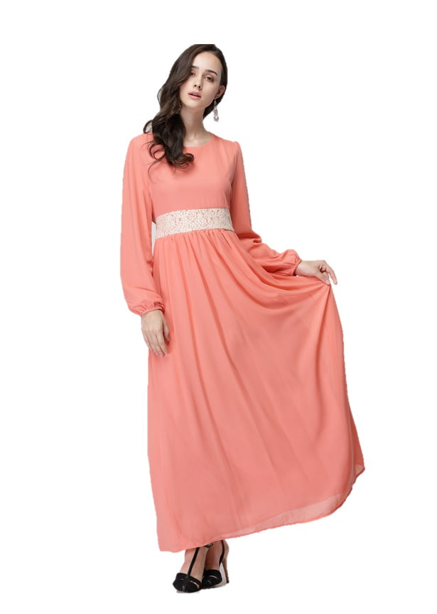 Peach with White Lace Dress - Chaddors