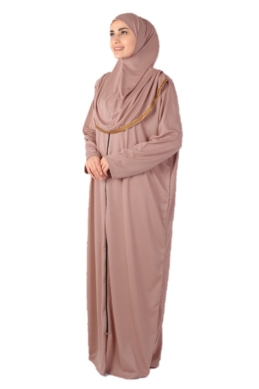 Beige Zipper Turkish Prayer Dress