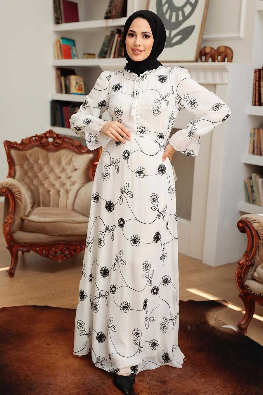White Embroidered Turkish Dress