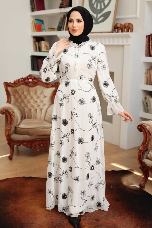 White Embroidered Turkish Dress