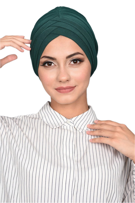 Dark Green Front Pleats Turbans