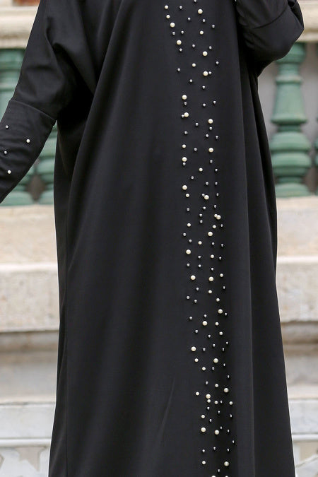 Black Turkish Abaya with Pearls - Chaddors