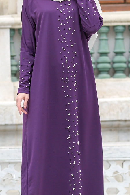 Purple Turkish Abaya with Pearls - Chaddors
