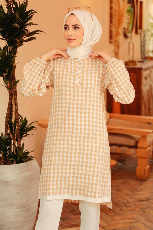 Beige checkered Turkish Tunic