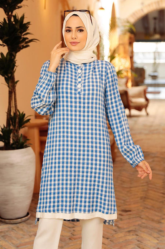 Blue Checkered Turkish Top