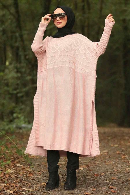 Pink Cable Knit Ponchos - Chaddors