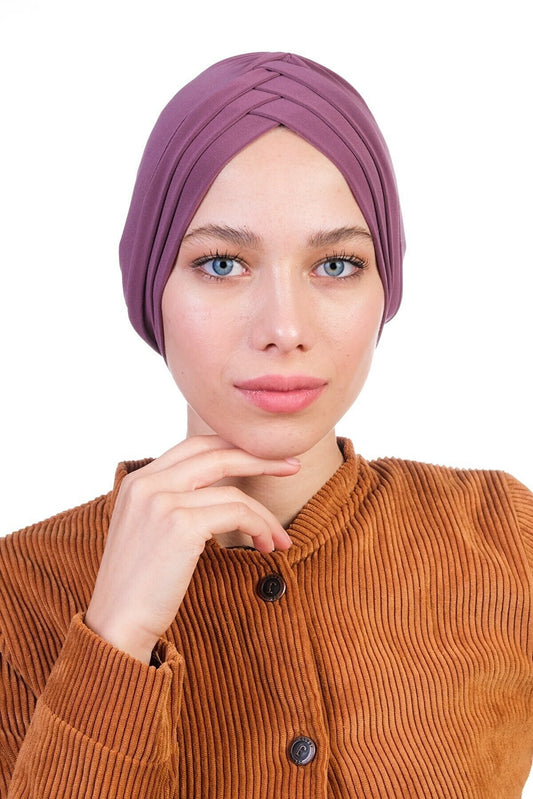 Purplish Pink Front Pleats Turbans
