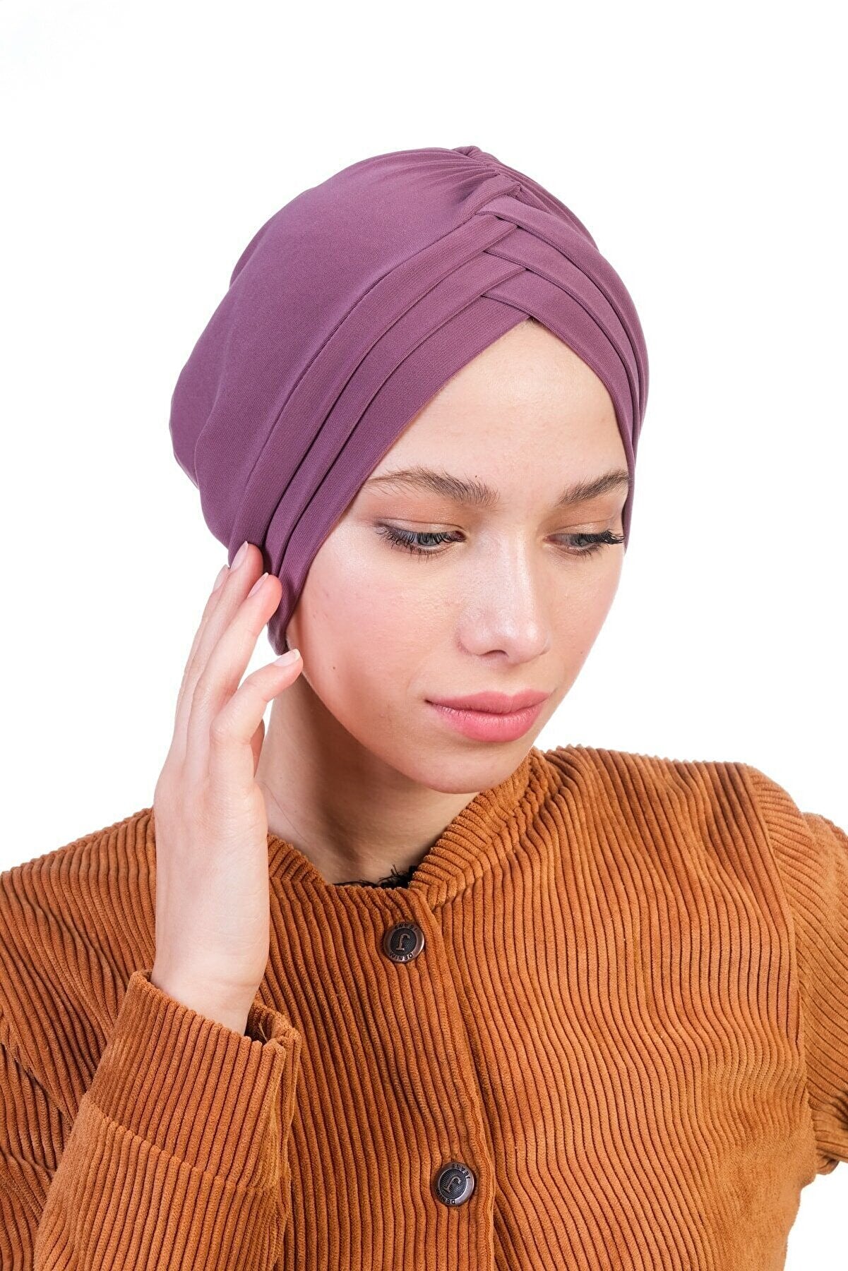 Purplish Pink Front Pleats Turbans