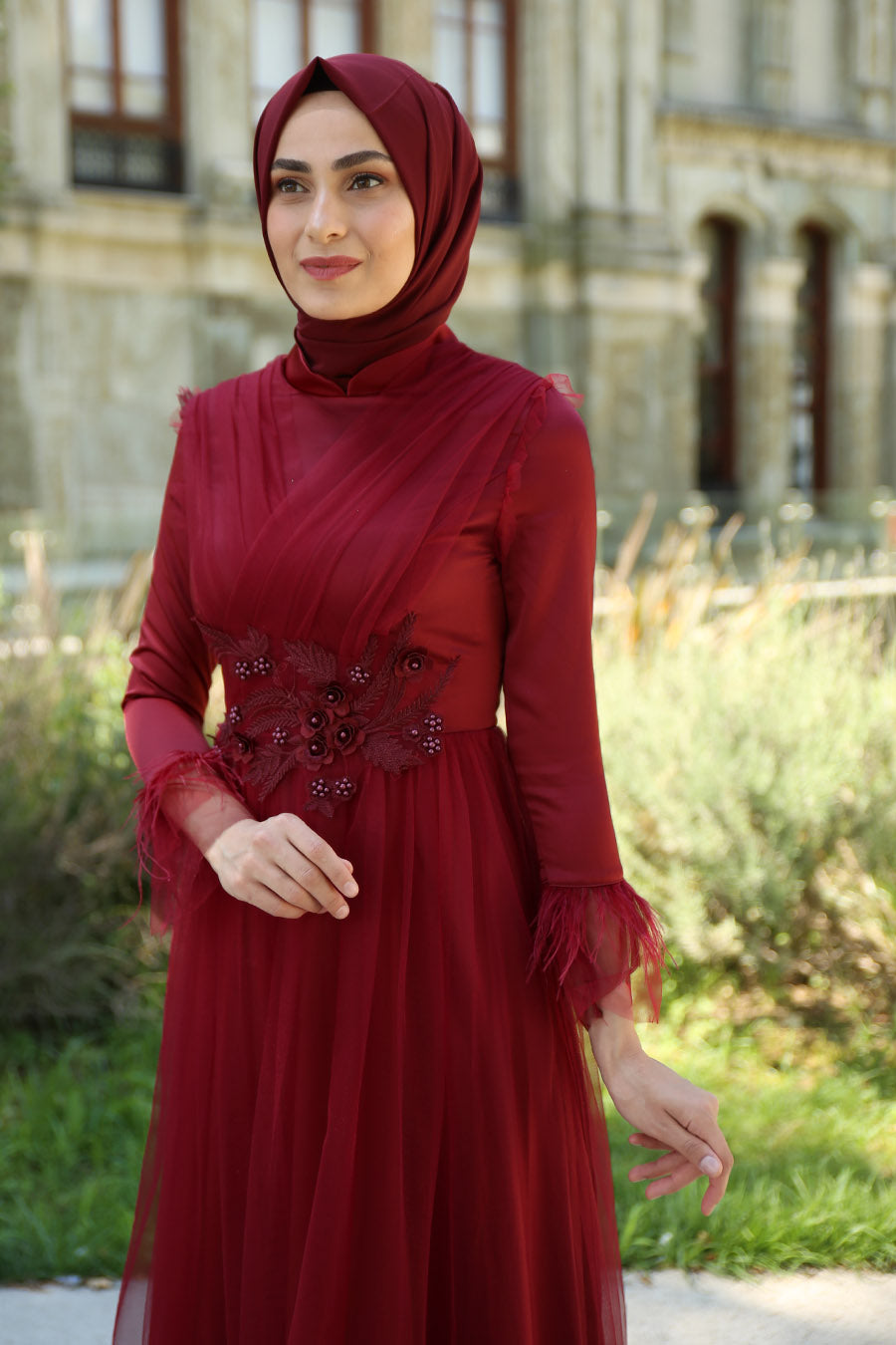 Manha Red Princess Turkish Dress - Chaddors