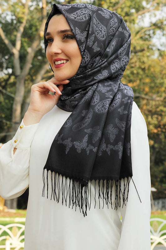 Black Printed Turkish Hijab - Chaddors