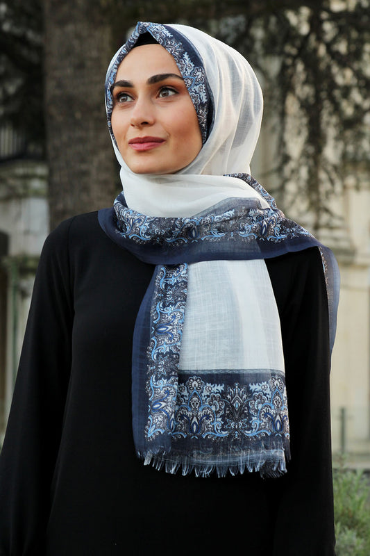 Printed Border Turkish Hijab - Chaddors