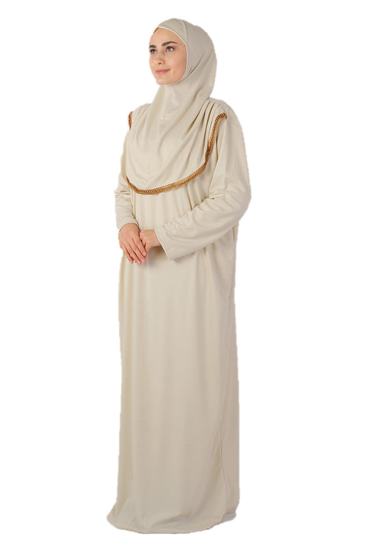 Beige with Lace Turkish Prayer Dress - Chaddors