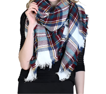 Brown/Blue Plaid Blanket Scarf - Chaddors