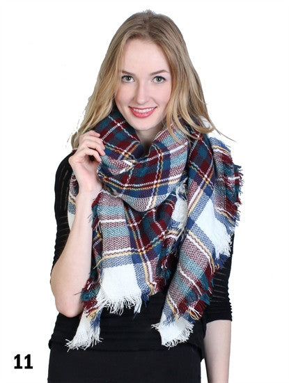 Brown/Blue Plaid Blanket Scarf - Chaddors