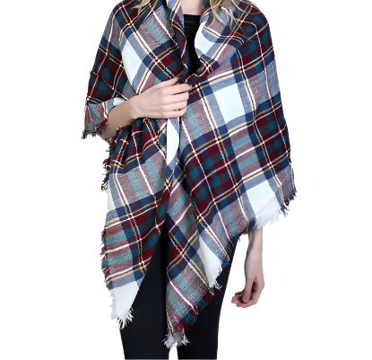 Brown/Blue Plaid Blanket Scarf - Chaddors