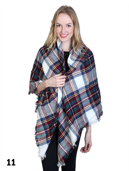 Brown/Blue Plaid Blanket Scarf - Chaddors